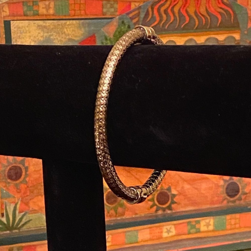 Fine Milor Italy 925 SS Gold-tone Diamond-cut Bangle, 7"